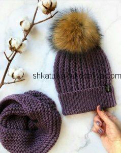 вязание спицами, шапочка, для женщин, узор колосок
