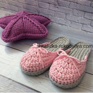 вязание крючком, шлепанцы, трикотажная пряжа, видео, для женщин, для дома