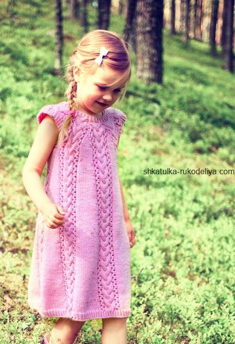 вязание спицами, платье, детское, розовое, без рукавов, схема, описание