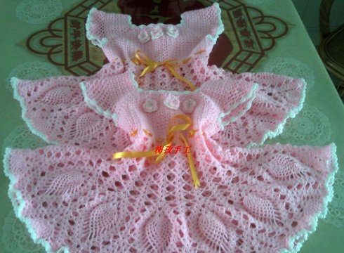 вязание крючком, платье, для девочки, розовое, схема, на 3-4 года, летнее, узор ананас