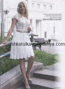 вязание крючком, платье, схема, описание, элегантное, нарядное, белое, ажурный узор, для женщин