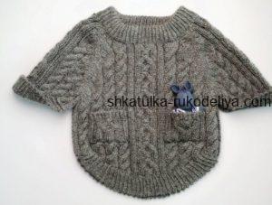 вязание спицами, пончо, схема, теплое, для девочки, узор коса, серое,