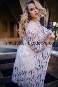 вязание крючком, кардиган, схема, длинный, узор листочки, для женщин
