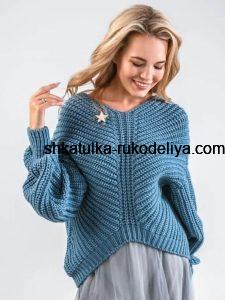 Женский пуловер спицами с бесплатным описанием
