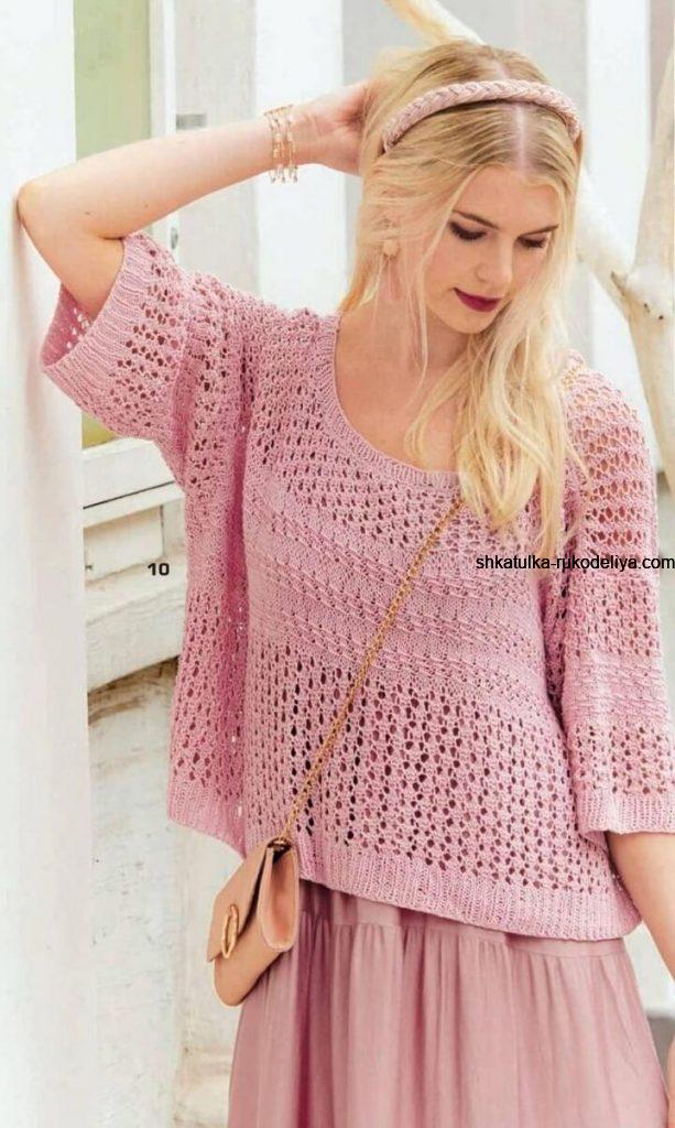 Оригинальный пуловер спицами