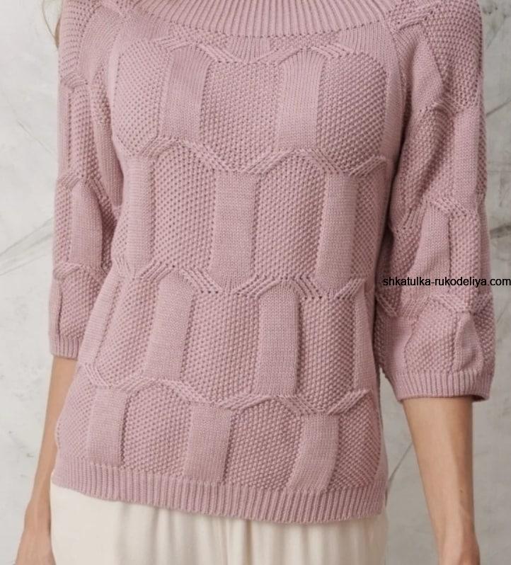 Пуловер с рукавом 3\4 спицами