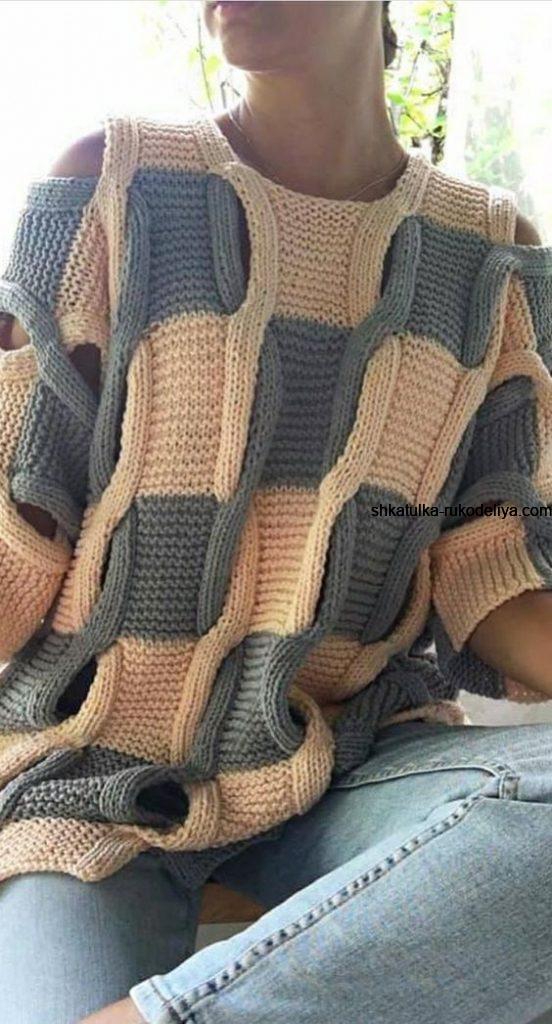 13 вязаных свитеров оверсайз с косами, схемы | Узоры вязанных свитеров, Вязание, Вязаные свитера