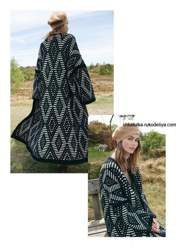 Черно - белое пальто с четким графическим узором