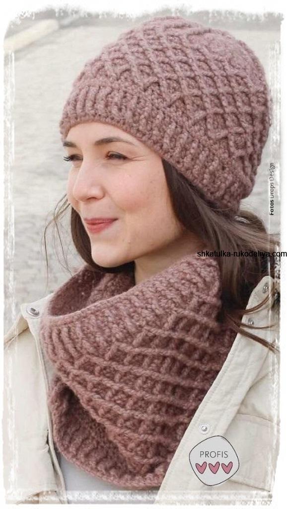 Шапка і снуд гачком схема