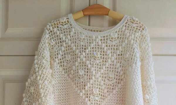 білий філейний джемпер гачком